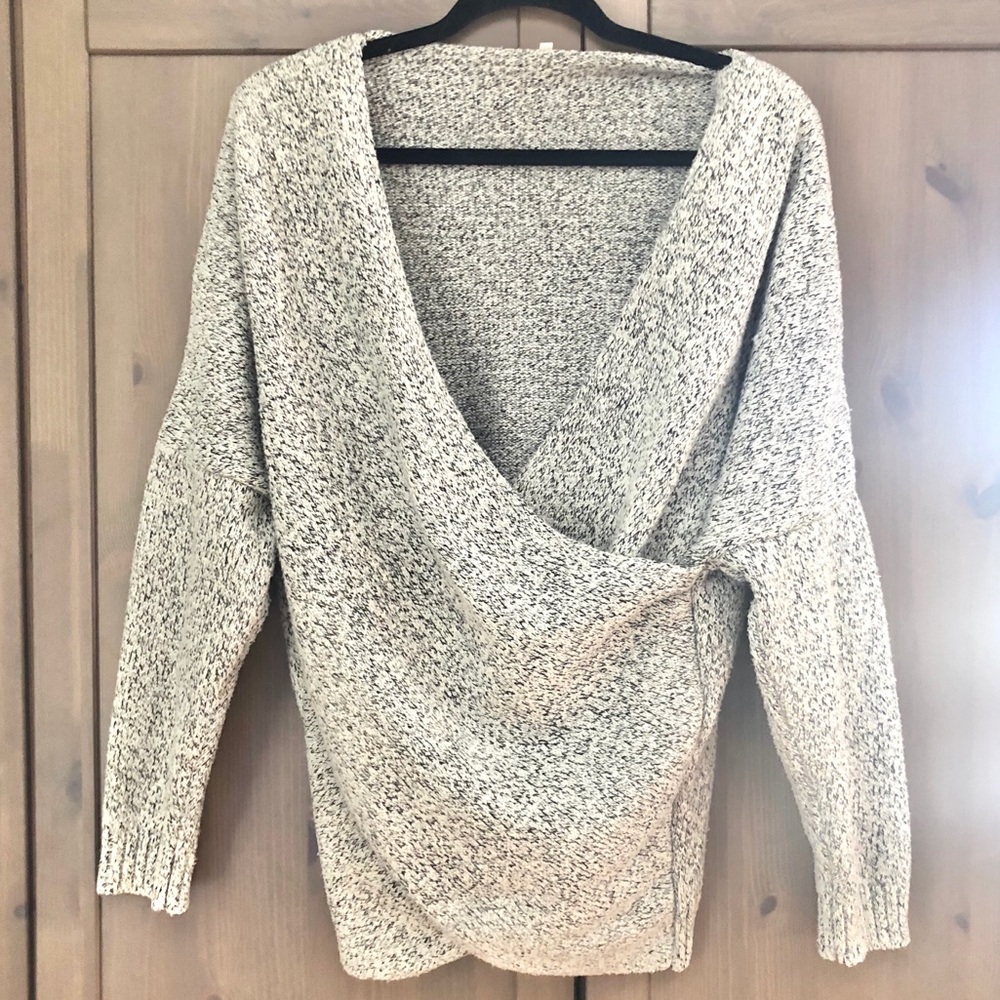Grey Knit Wrap Oversized Sweater